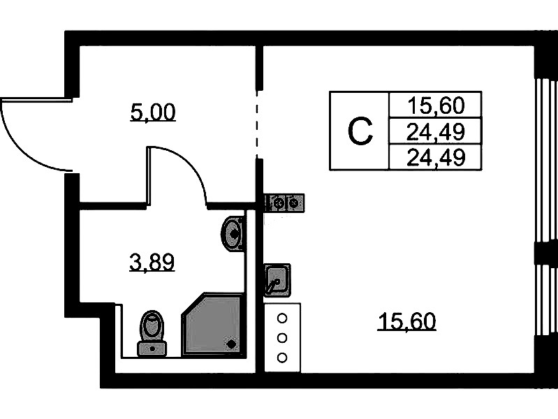 Квартира студия 24.49 м², 11/11 эт., ЖК «Новое Колпино»